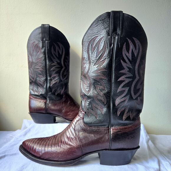 Justin Men's Teju Exotic Lizard Cowboy Western Boots Brown/Black Size 10 USA - Picture 1 of 11